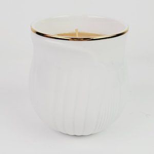 Vintage White Tulip Candle Holder with Gold Trim, Made in Japan